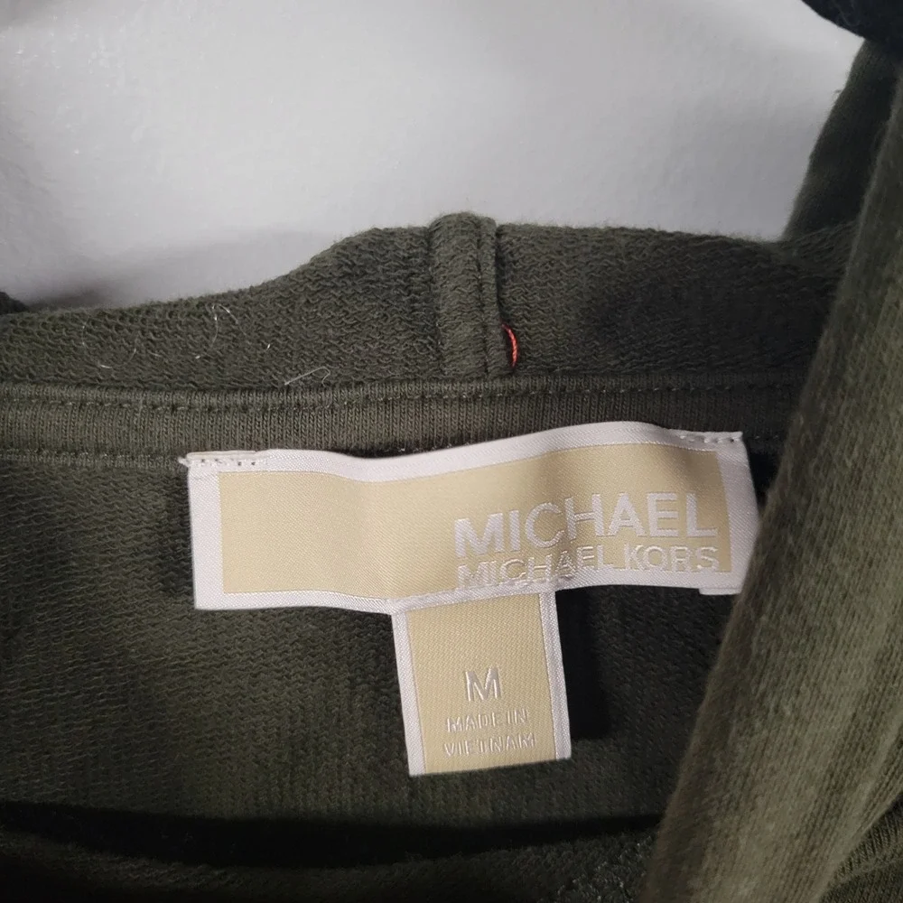 Michael Kors Olive Green‎ Cropped Hoodie Drawstring Waist Size M